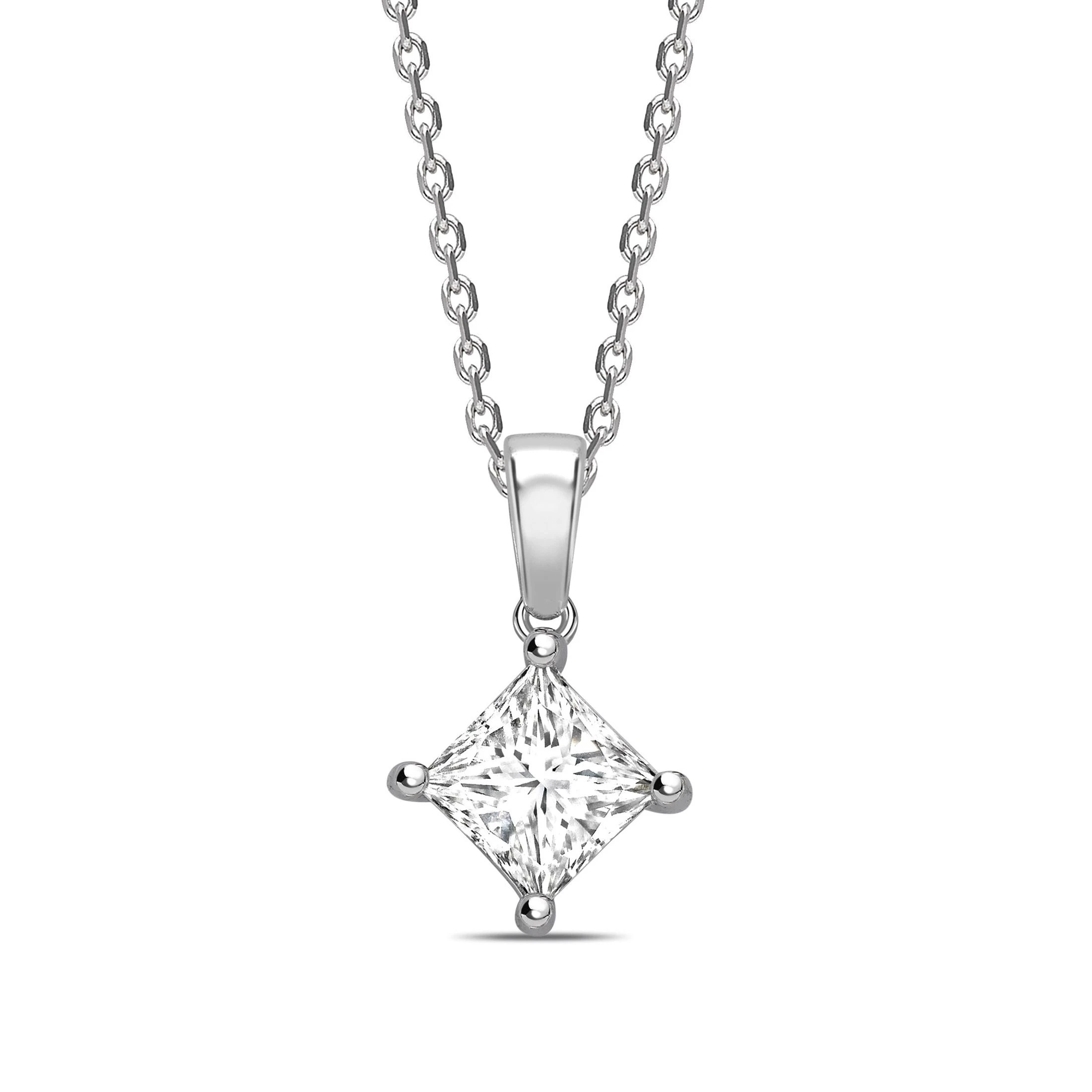 N-W-E-S Dangling Princess Shape Solitaire Diamond Necklace