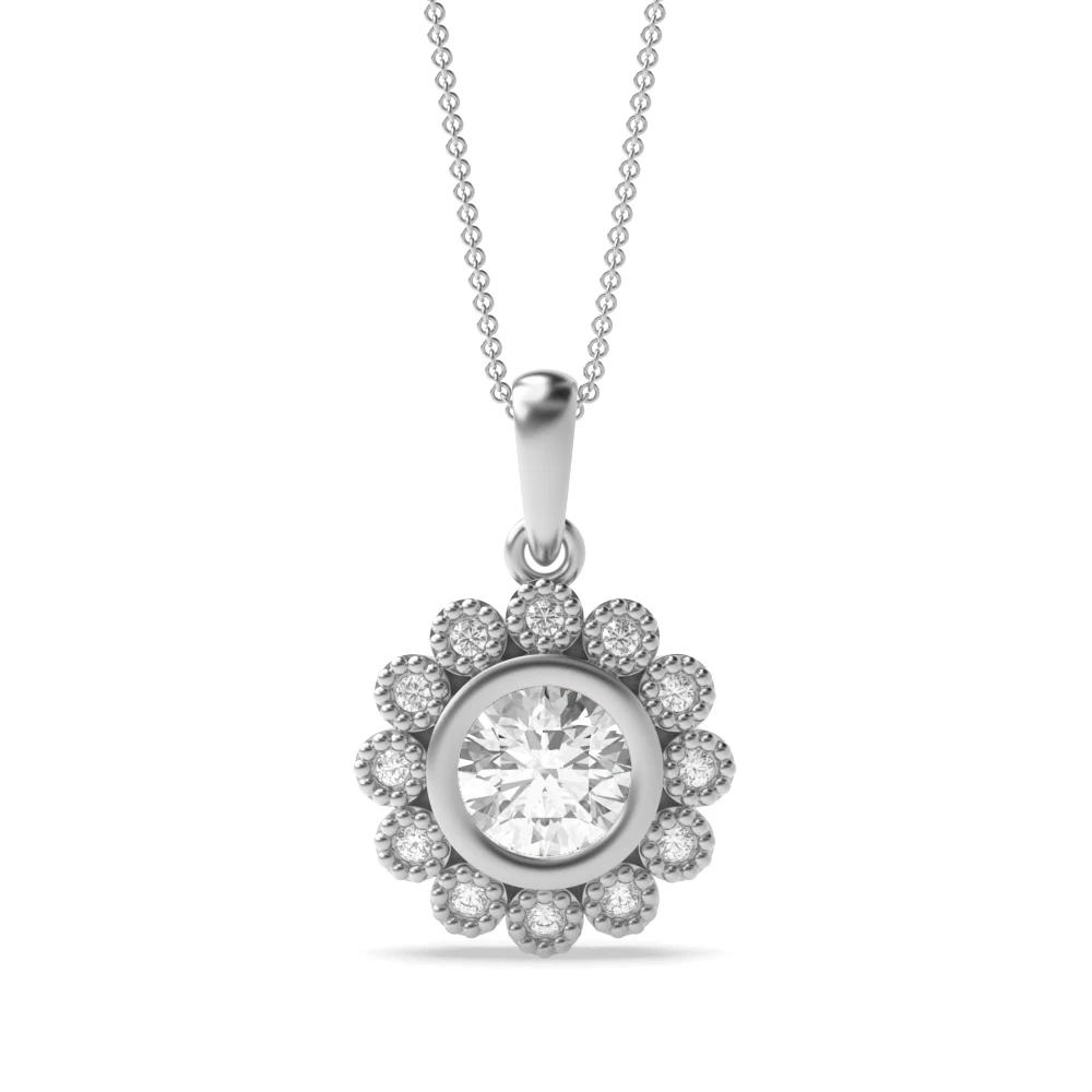 Flower Style Round Shape Solitaire Diamond Necklace