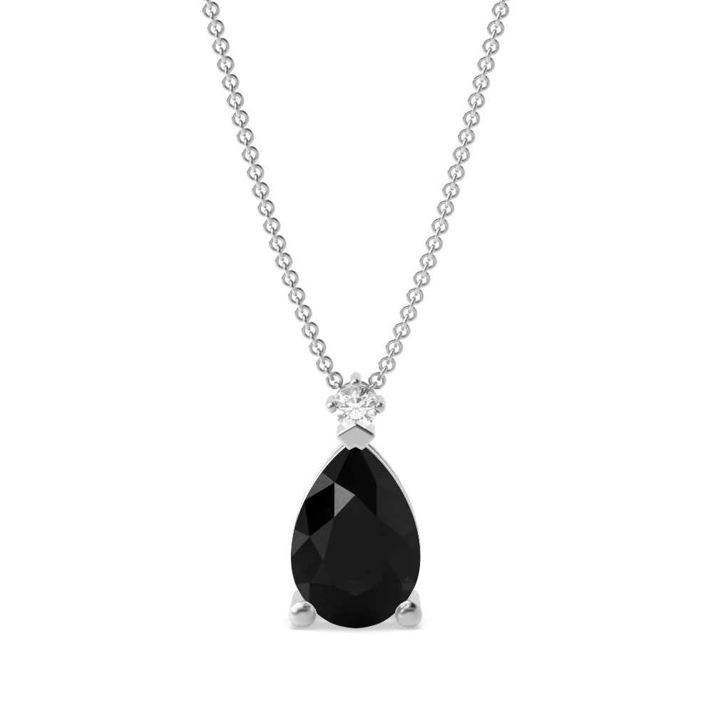Pear Cut Modern Design Black Diamond Solitaire Pendants Necklace