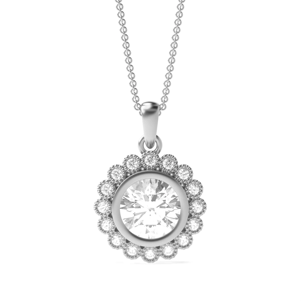 Miligrain Vintage Style Round Shape Halo Diamond Necklace