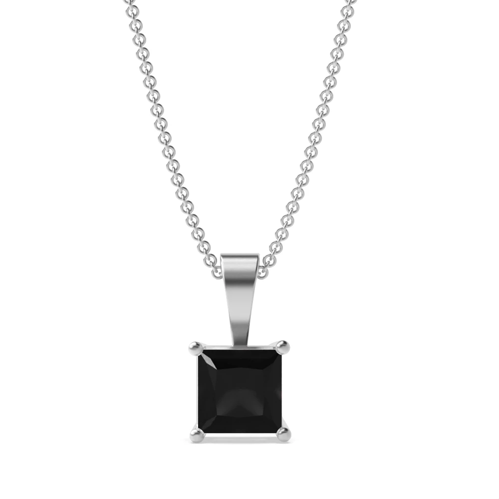 Classic Style Princess Shape Black Diamond Solitaire Pendants Necklace 