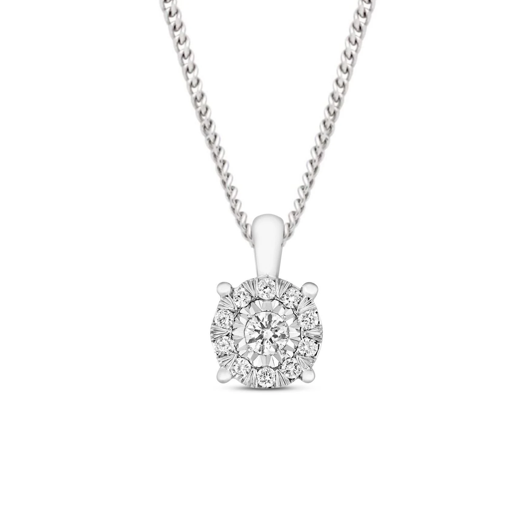 0.19 Carat Cluster Solitaire Diamond Pendant Necklace for Women