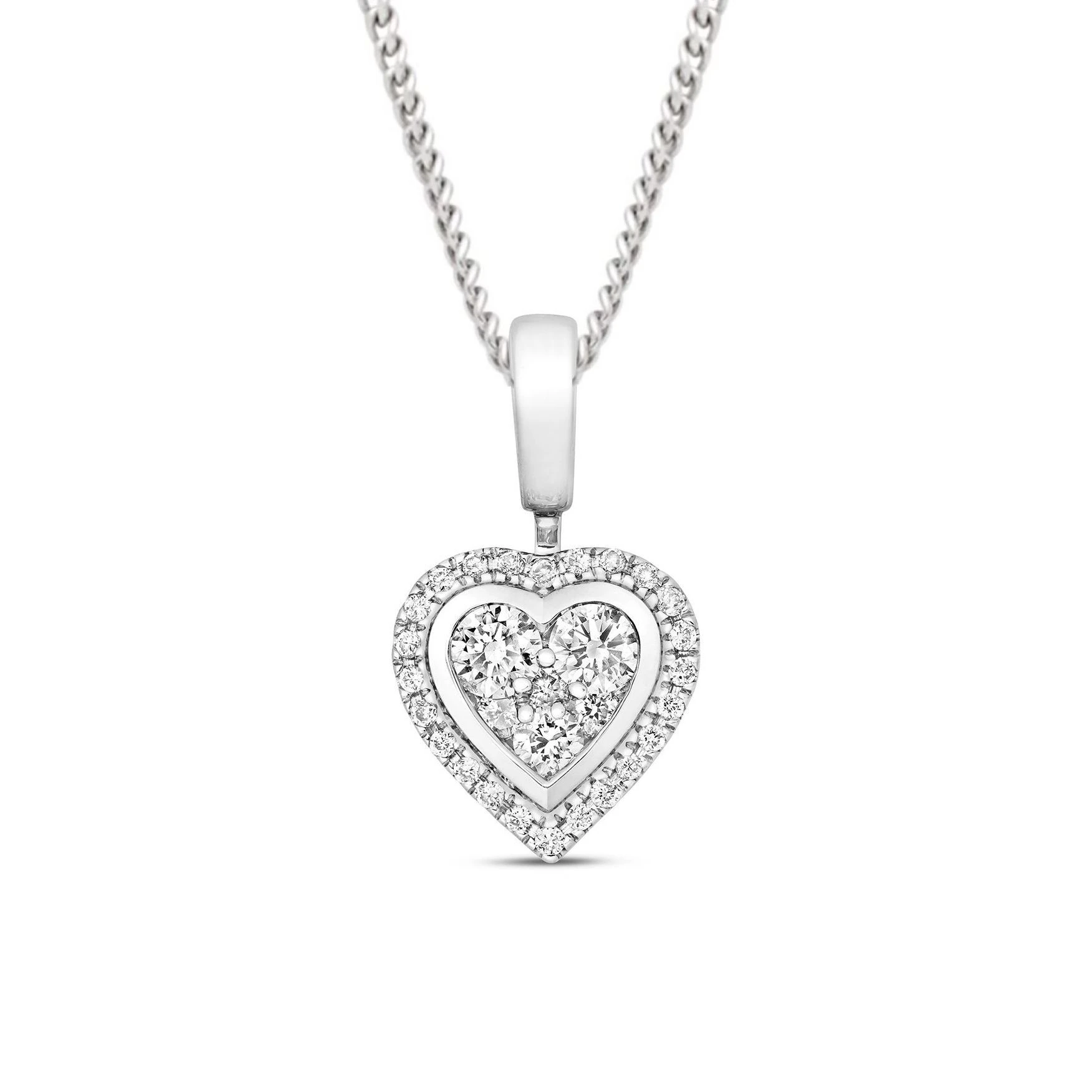 0.25 Carat Heart Shape Cluster Solitaire Diamond Pendant Necklace for Women
