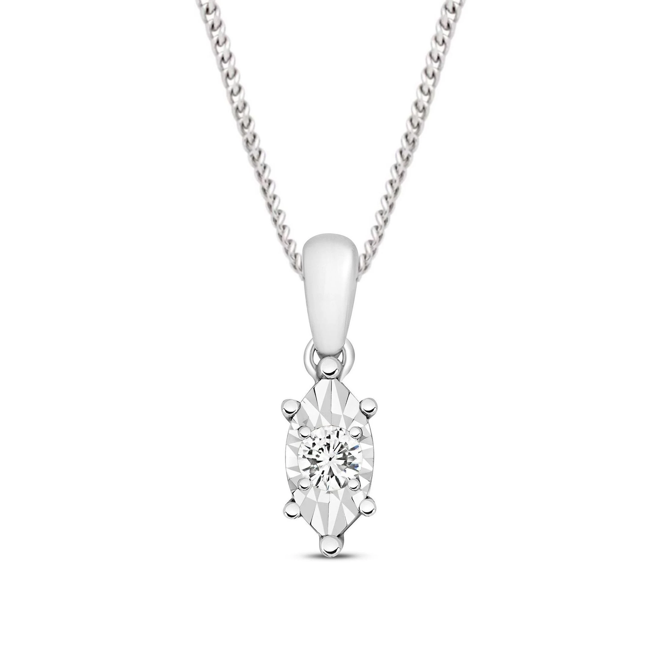 1/2 Look A Like Illusion Set Marquise Shape Solitaire Diamond Pendant Necklace