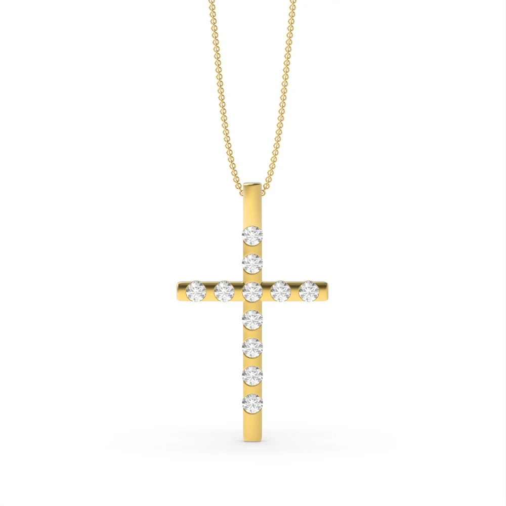 Flush Setting Round Delicate Diamond Cross Necklace For Women(28.5mm X 19.2mm)