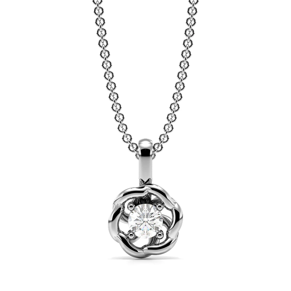 4 Prong Round Swirl Style Diamond Solitaire Pendant Necklace