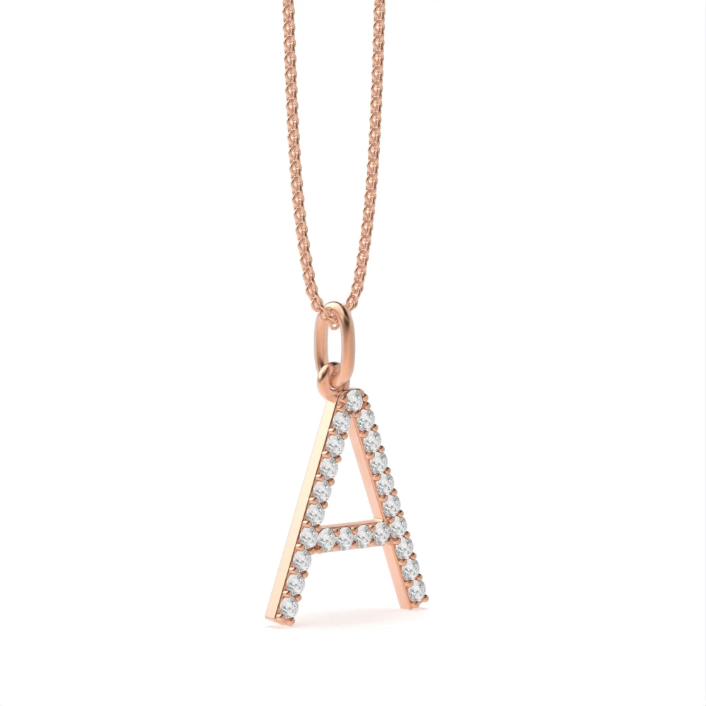 Letter 'A' Diamond Initial Pendant Necklaces in White, Yellow And Rose Gold(16mm X 12mm )