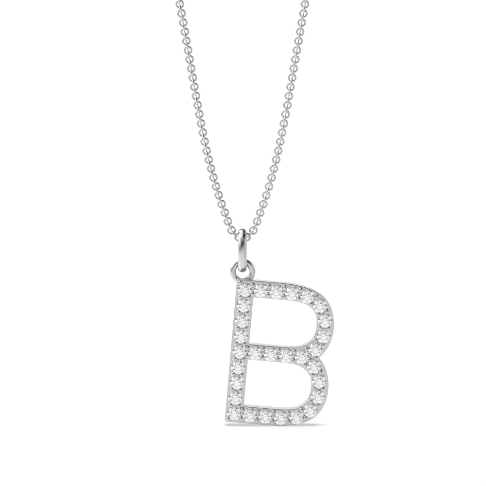 Letter 'B' Diamond Initial Pendant Necklaces in White, Yellow And Rose Gold(15mm X 10mm )