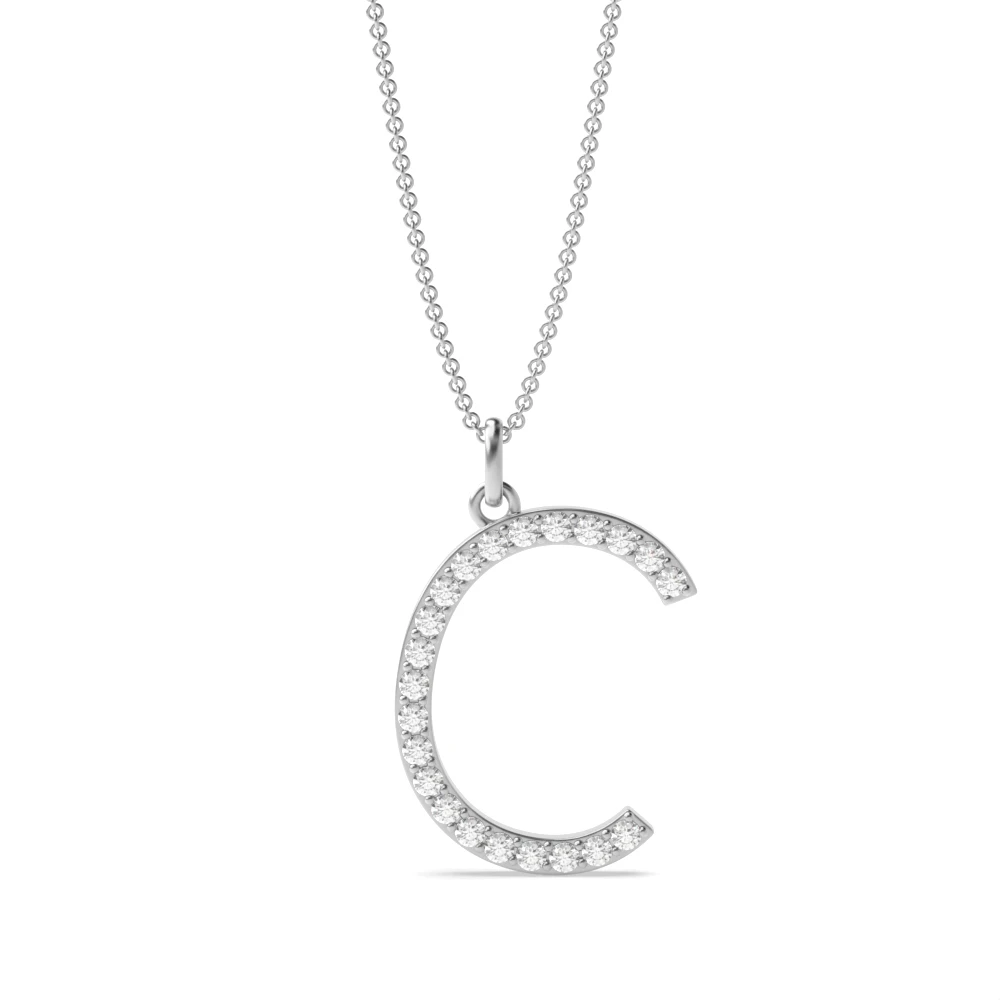 Letter 'C' Diamond Initial Pendant Necklaces in White, Yellow And Rose Gold(15mm X 13mm )