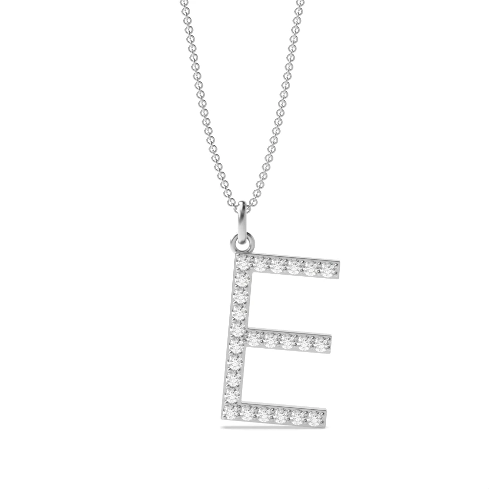 Letter 'E' Diamond Initial Pendant Necklaces in White, Yellow And Rose Gold(17mm X 10mm )