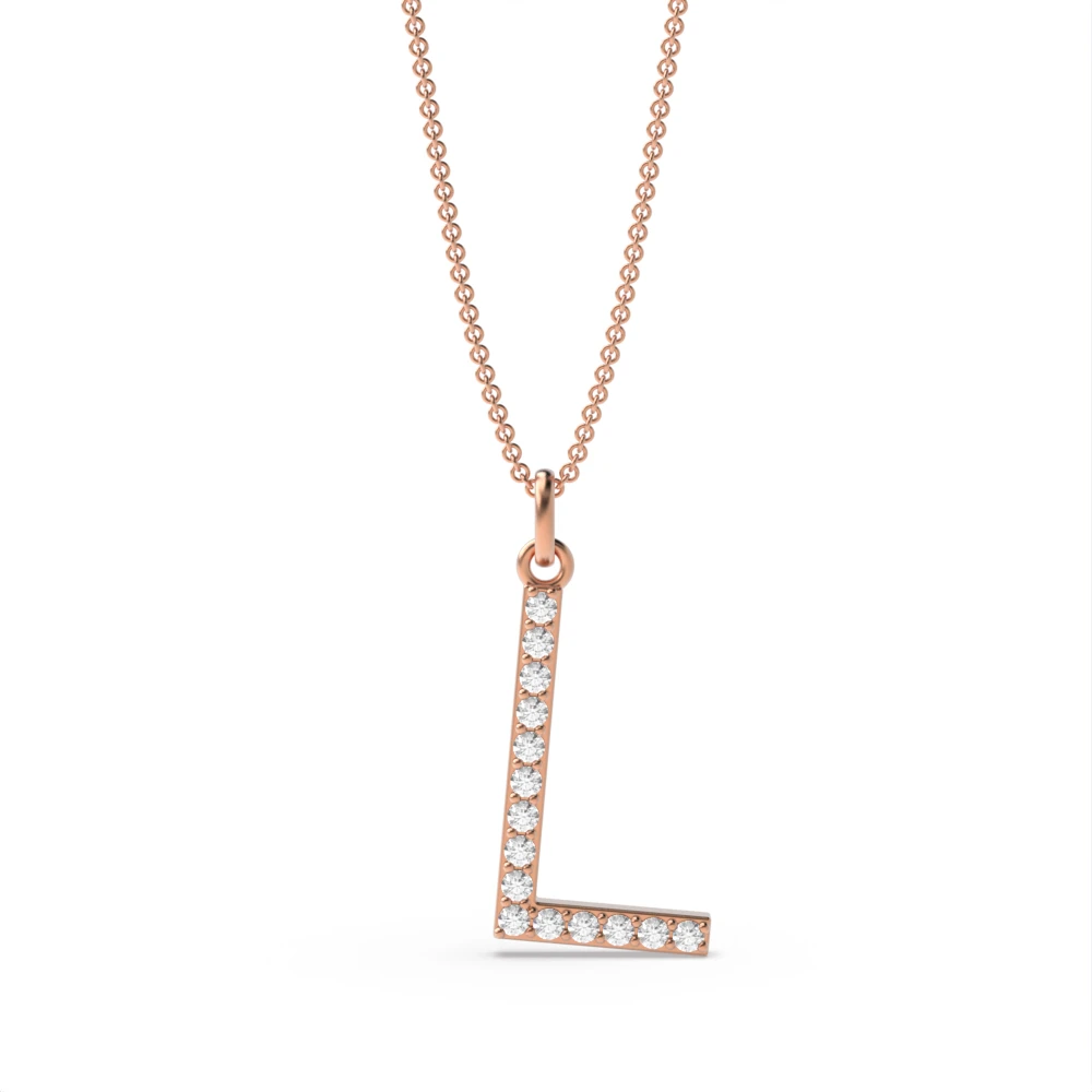 Letter 'L' Diamond Initial Pendant Necklaces in White, Yellow And Rose Gold(17mm X 10mm )