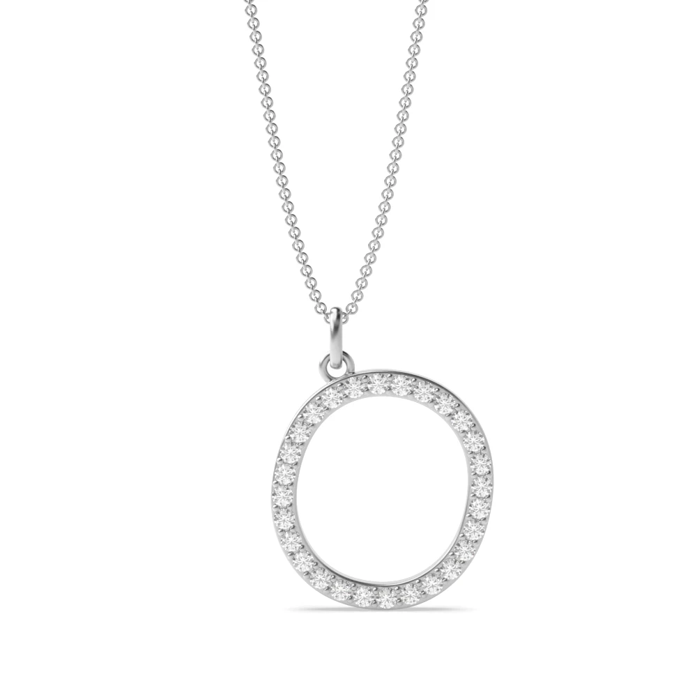 Letter 'O' Diamond Initial Pendant Necklaces in White, Yellow And Rose Gold(15mm X 14mm )