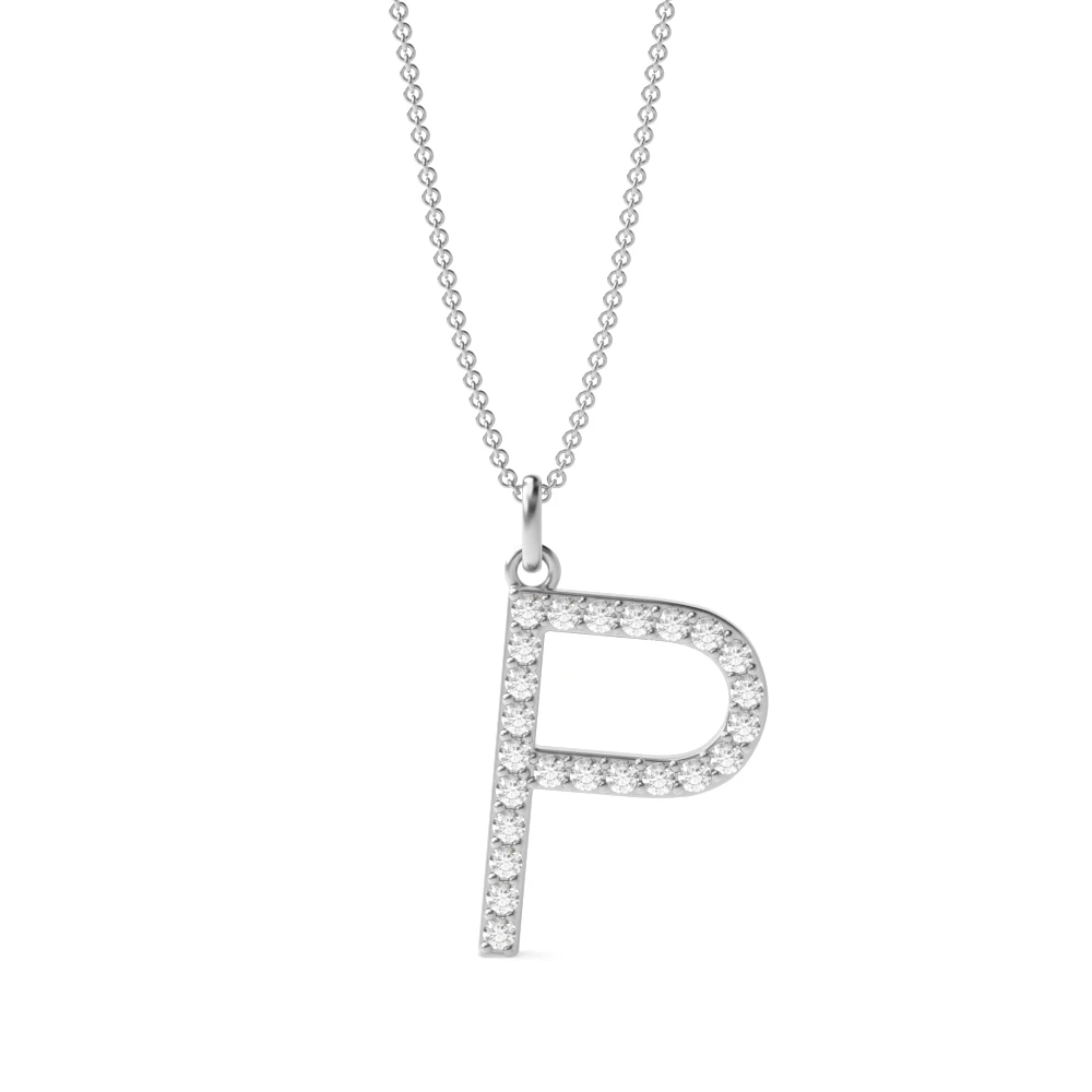 Letter 'P' Diamond Initial Pendant Necklaces in White, Yellow And Rose Gold(17mm X 11mm )