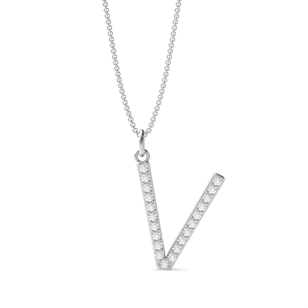 Letter 'V' Diamond Initial Pendant Necklaces in White, Yellow And Rose Gold(17mm X 13mm )