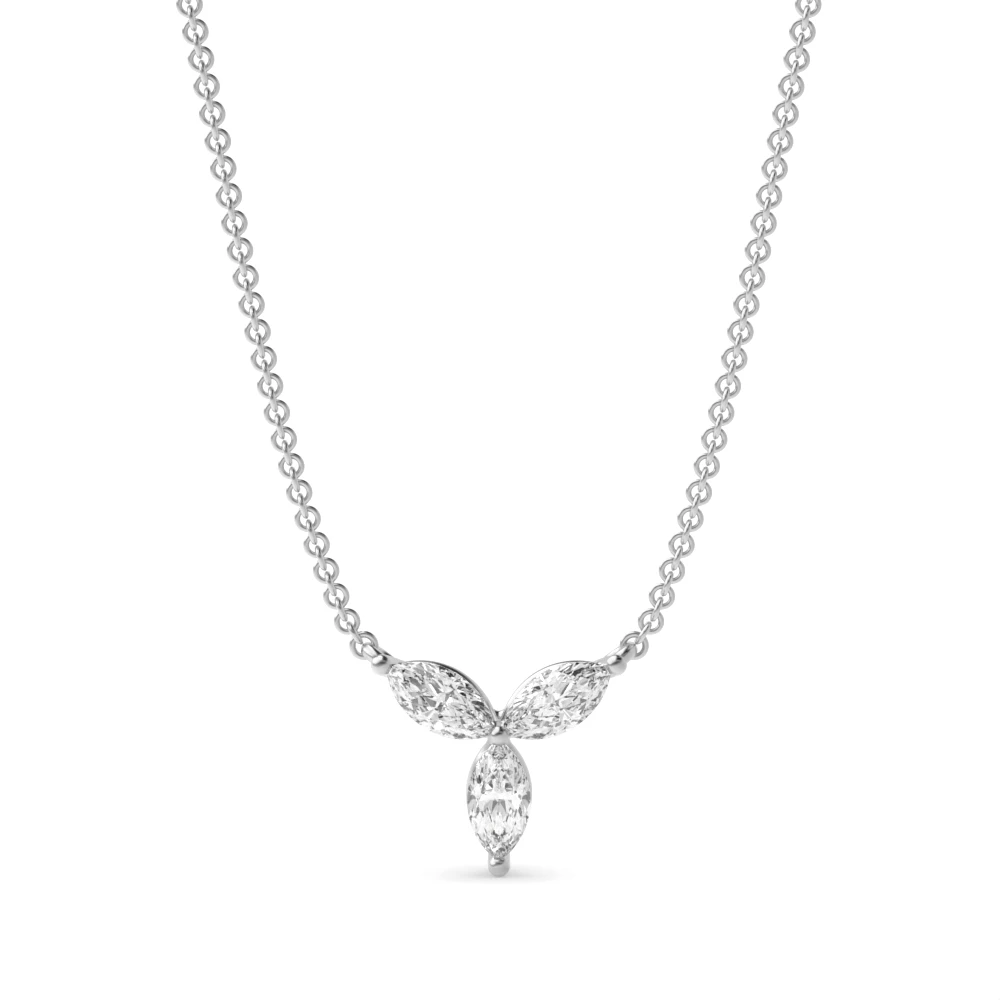 4 Prong Marquise Flower Style Diamond Cluster Necklace(7.0mm - 10.0mm)