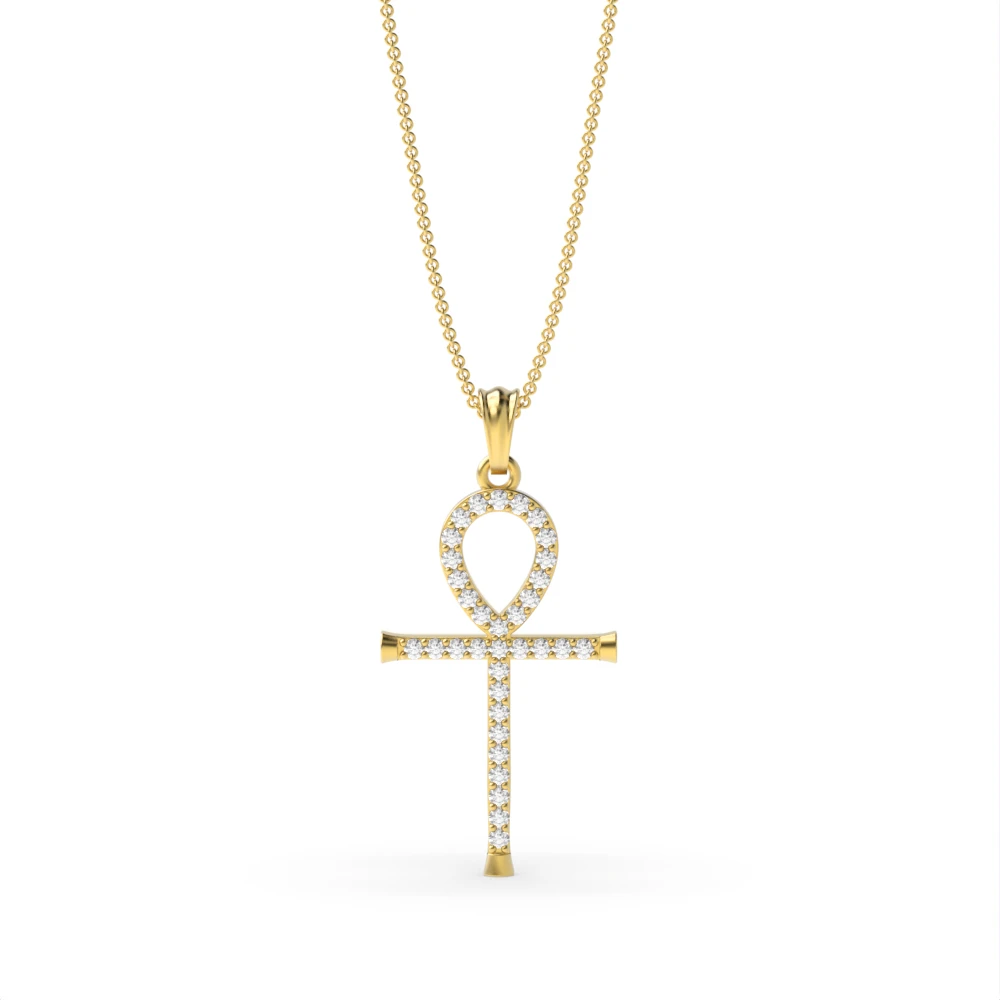 Pave Setting Ankh Platinum and  Gold Diamond Cross Necklace (27.0mm X 13.0mm)