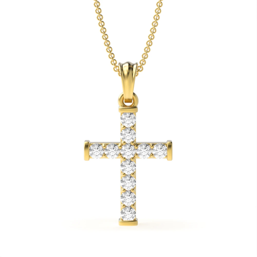 Pave Setting Classic Platinum and  Gold Diamond Cross Necklace  (19.60mm X 10.50m)
