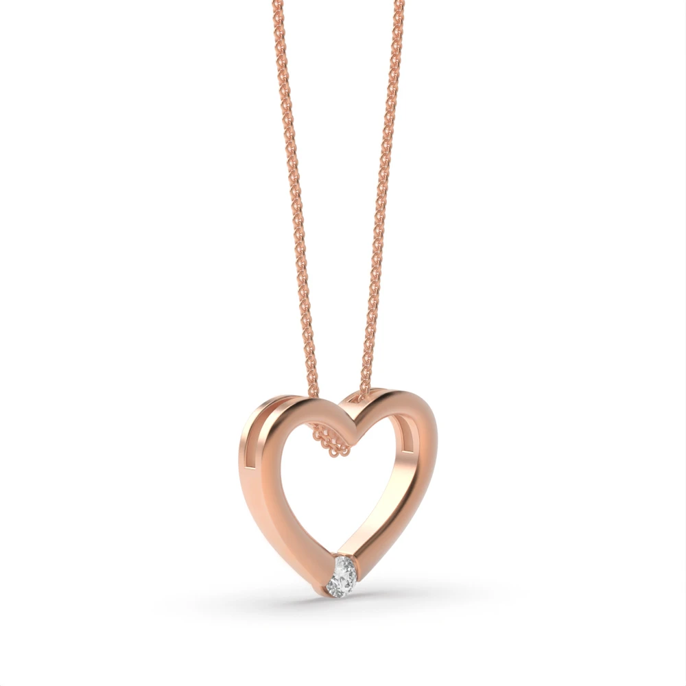 Channel Setting Single Diamond Heart Necklace (11.50mm X 12.60mm)