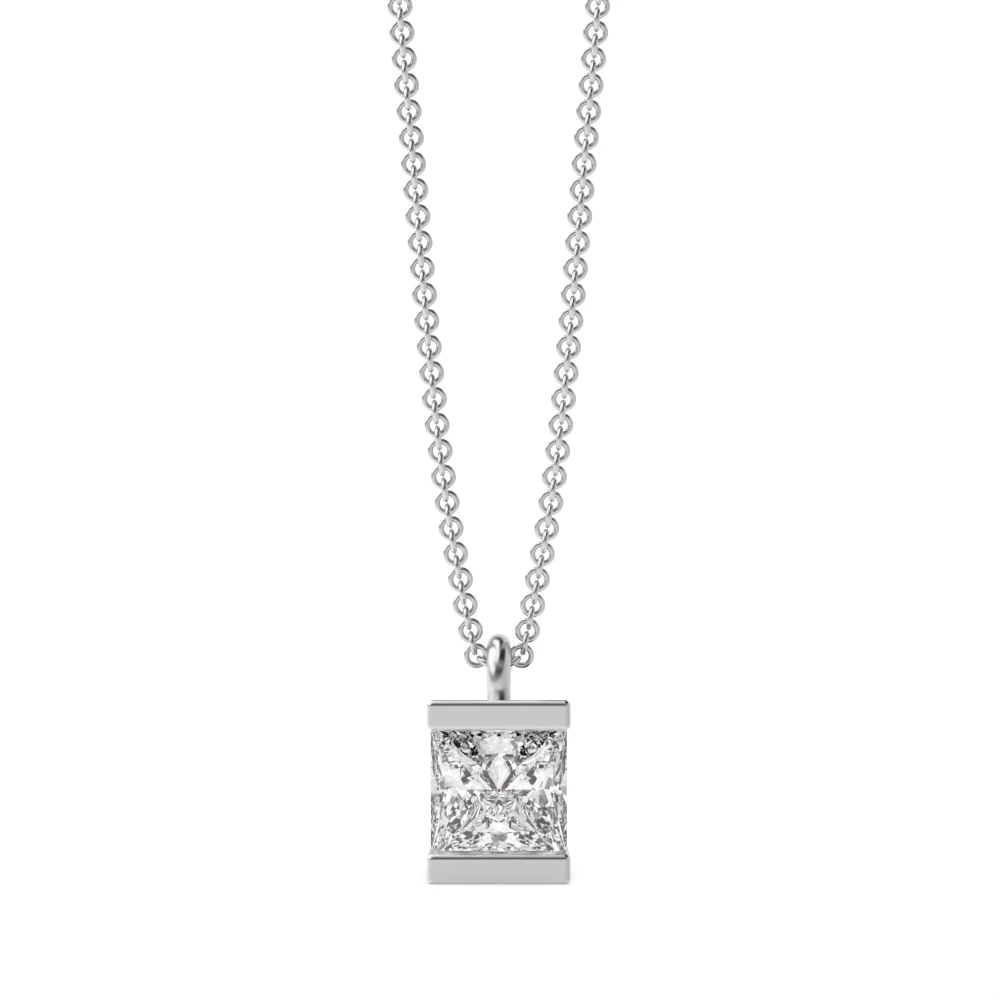 channel setting princess shape diamond solitaire pendant