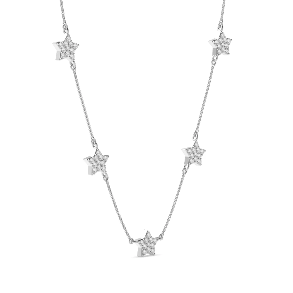 pave setting round shape 5 star pendant necklace
