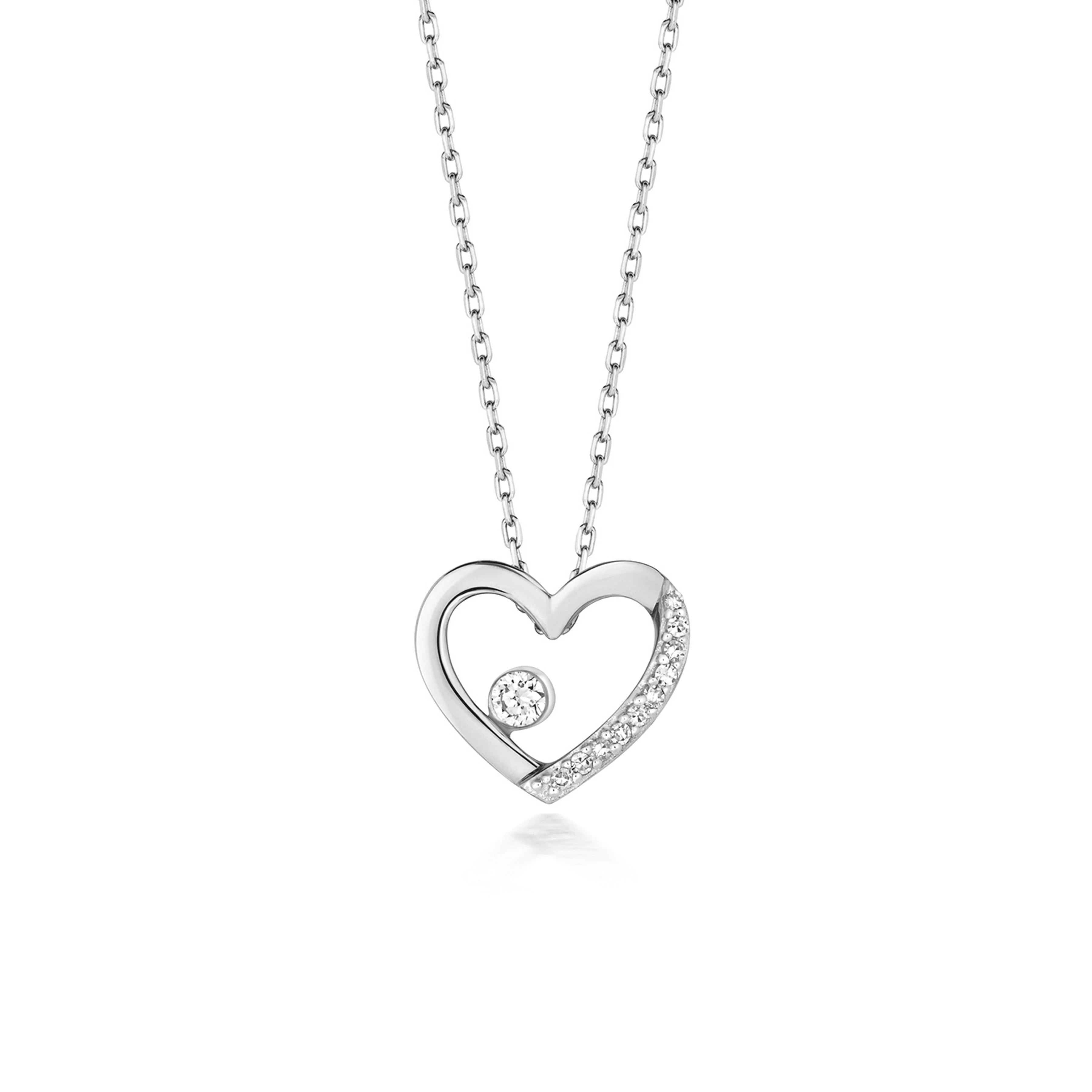 bezel setting open heart shaped round diamond pendant necklace