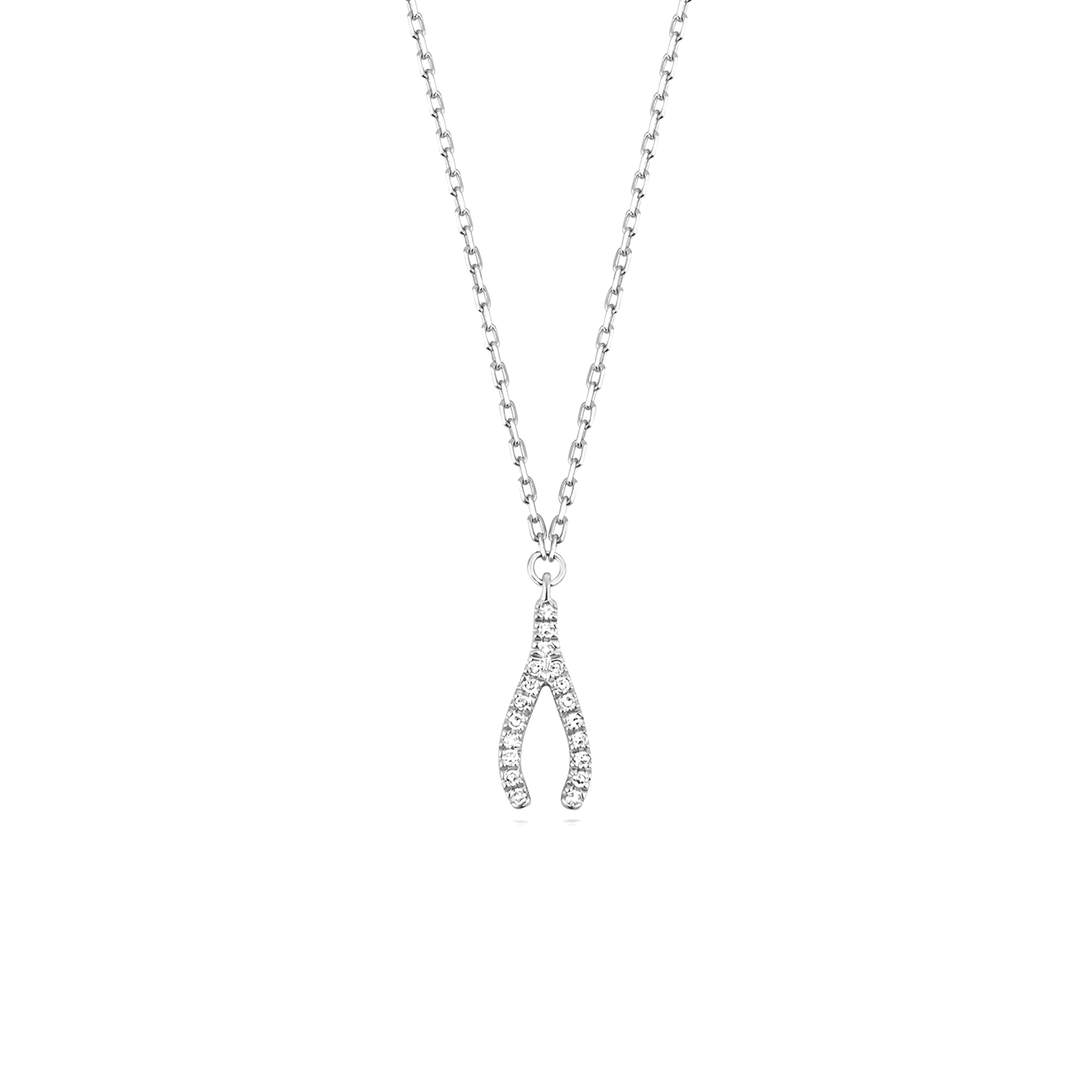 prong setting wishbone styled round diamond necklace pendant