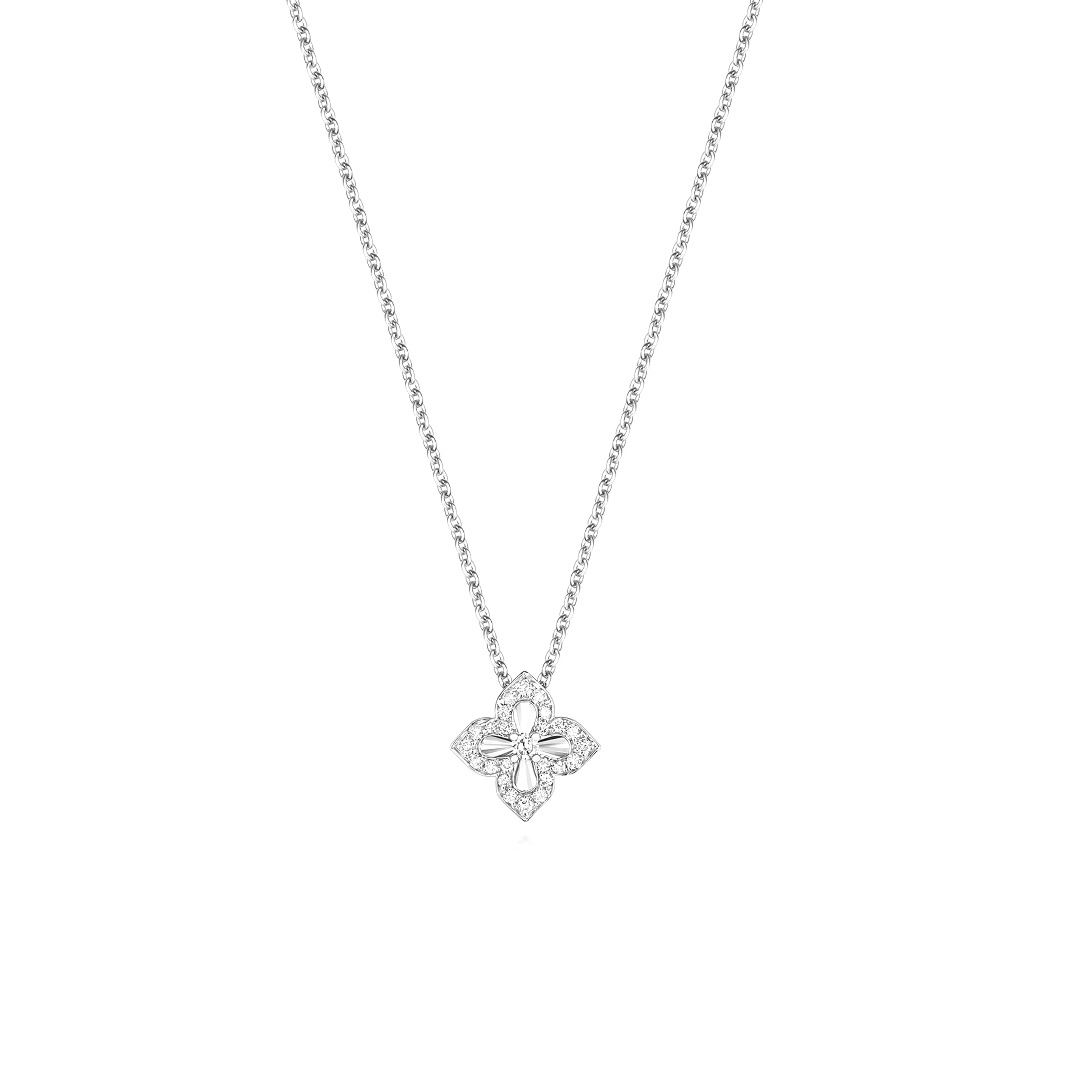 prong setting flower design round diamond pendant