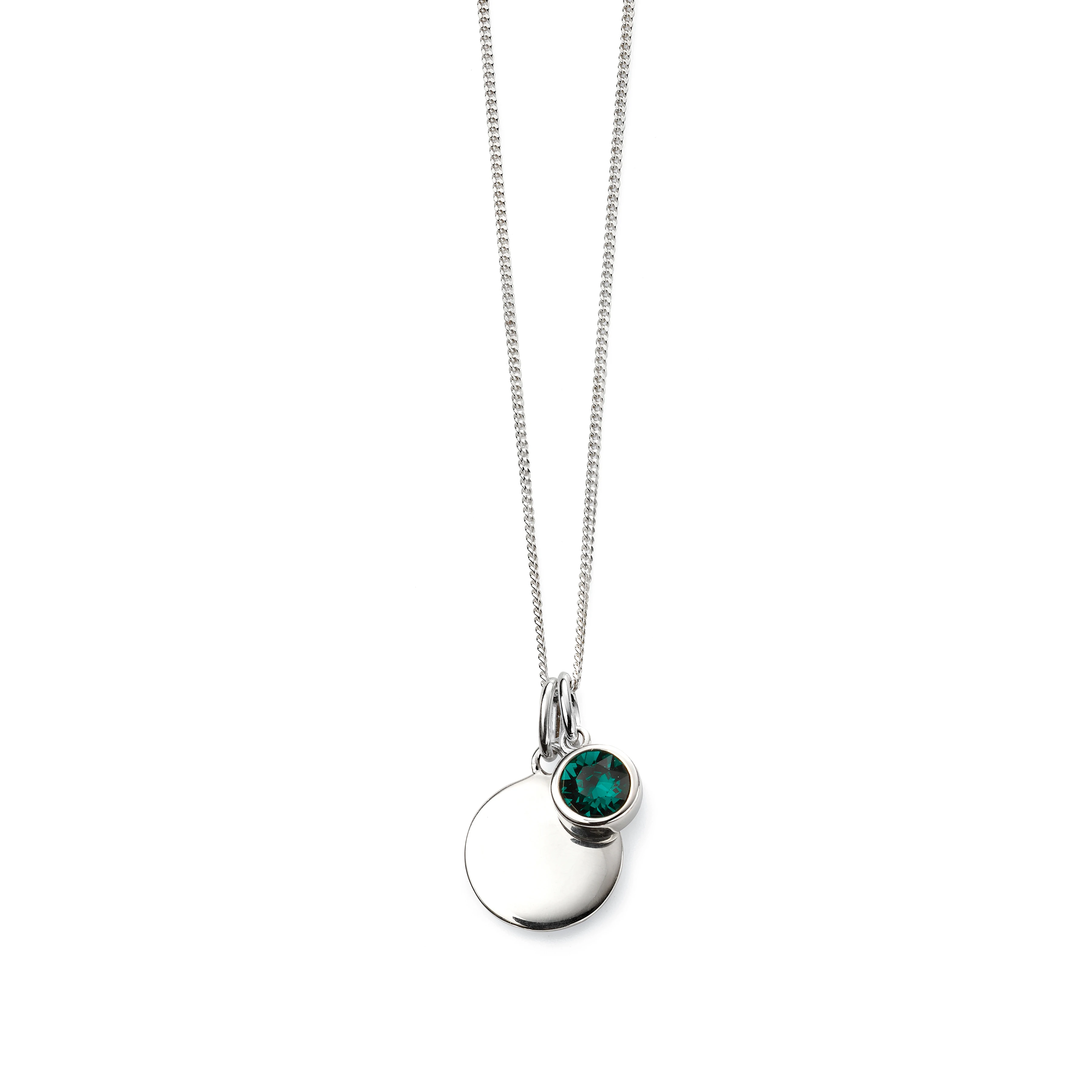 bezel setting round shape emerald with birthstone disc pendant