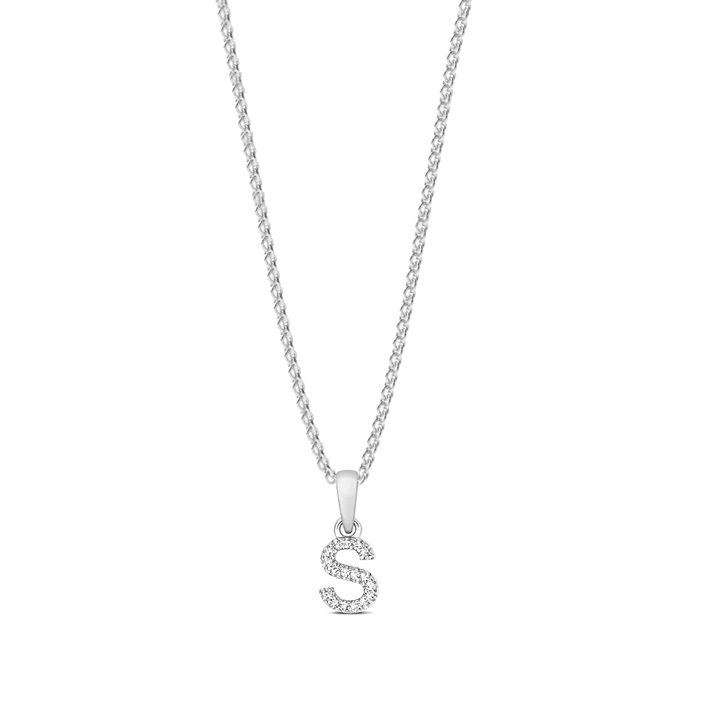 prong setting round shape letter S initial pendant(5 MM X 12 MM)