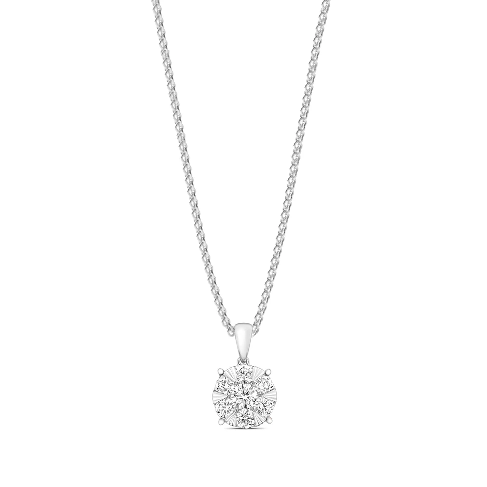 prong setting round diamond flower cluster pendant