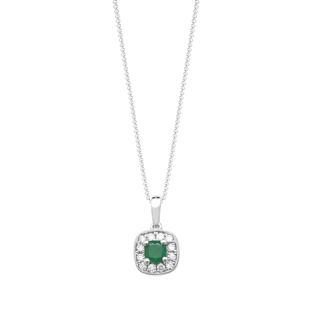 4 prong setting cushion shape emerald gemstone and side stone pendant(8 MM X 15 MM)