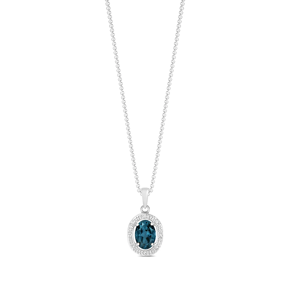 prong setting oval shape blue topaz gemstone and side stone pendant(8 MM X 16 MM)