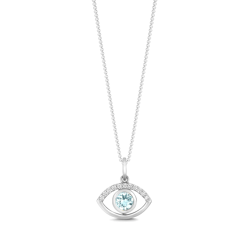 bezel setting round shape evil eye aquamarine gemstone and side stone pendant(13 MM X 15 MM)