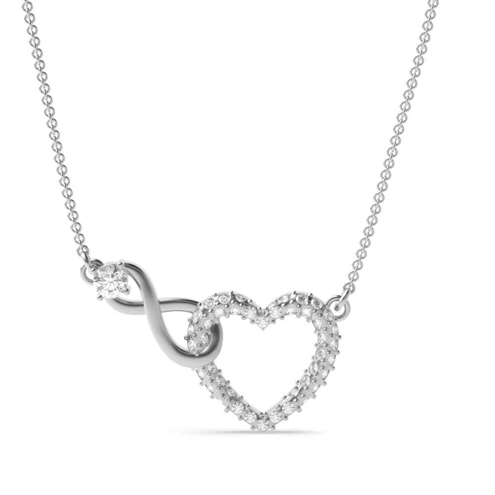 prong setting heart and infinity shape round diamond pendant