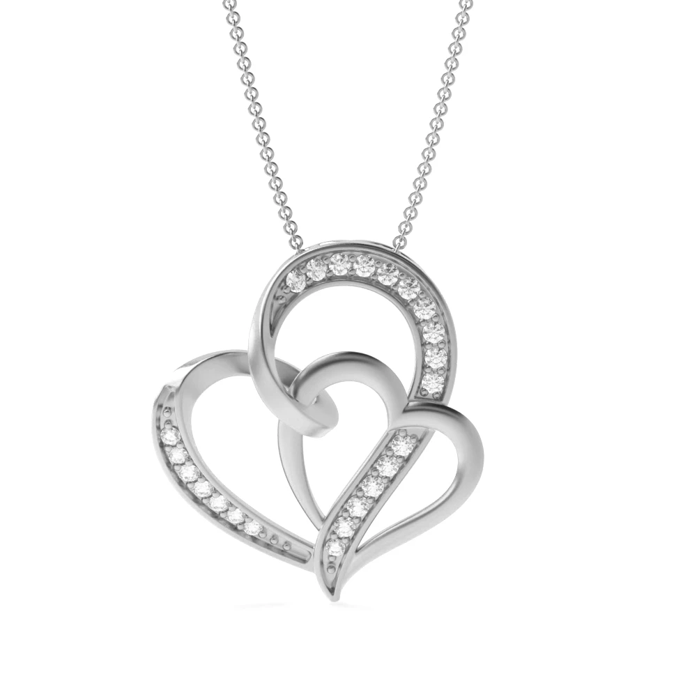 pave setting round diamond double heart pendant