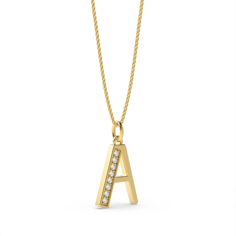 Art Deco Initial 'A' Name Diamond Pendant Necklace (18mm X 10mm)