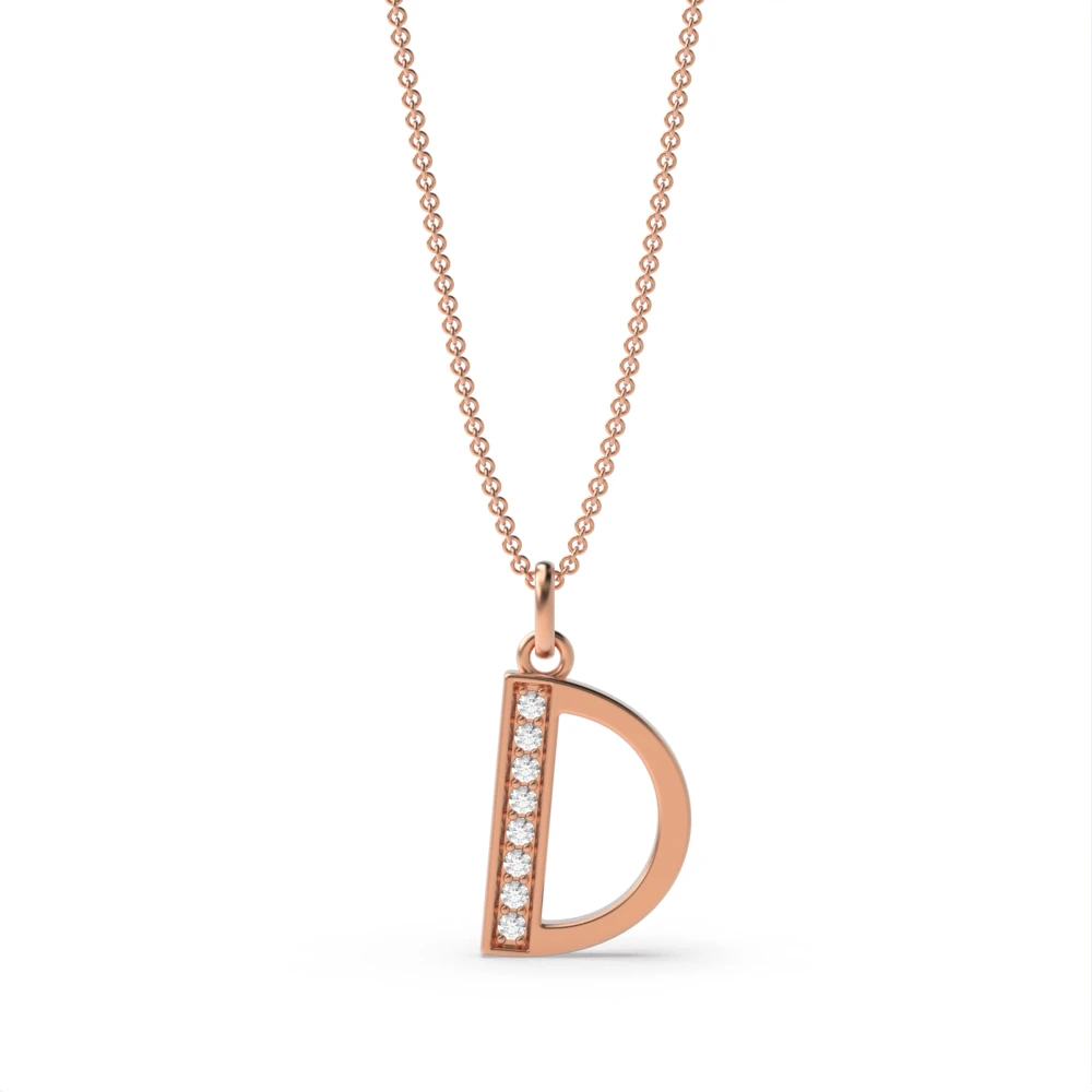 Art Deco Initial 'D' Name Diamond Pendant Necklace (18mm X 8mm)