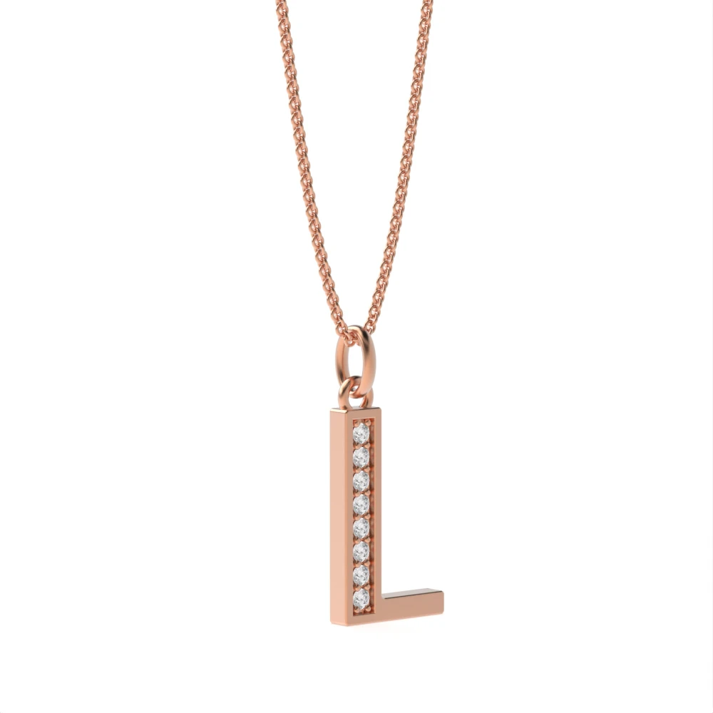 Art Deco Initial 'L' Name Diamond Pendant Necklace (18mm X 7mm)