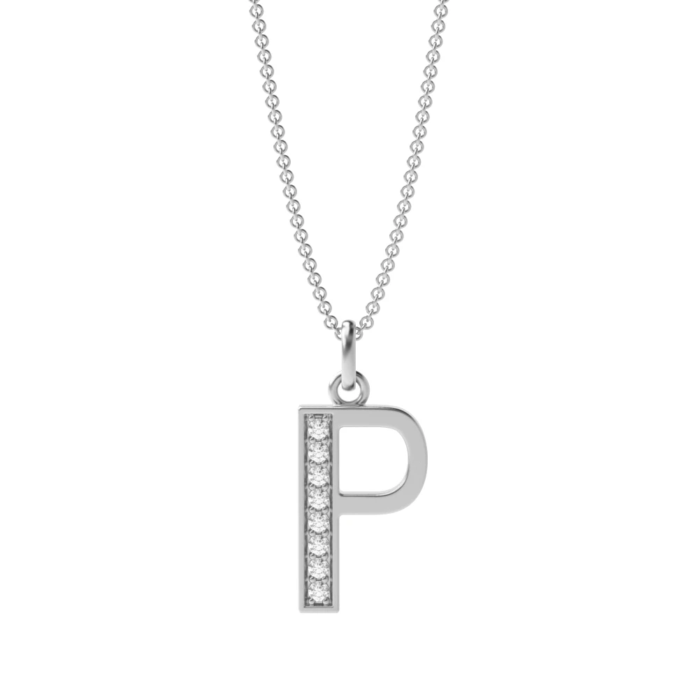 Art Deco Initial 'P' Name Diamond Pendant Necklace (18mm X 8mm)