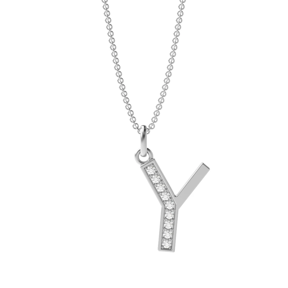 Art Deco Initial 'Y' Name Diamond Pendant Necklace (19mm X 8mm)