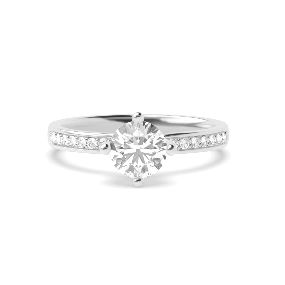 Round Cut Shoulder Set Accented Side Diamond Engagement Ring