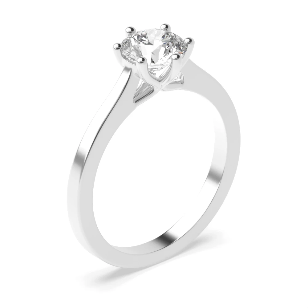 Prong Setting Round Cut Solitaire Diamond Engagement Rings White Gold / Platinum