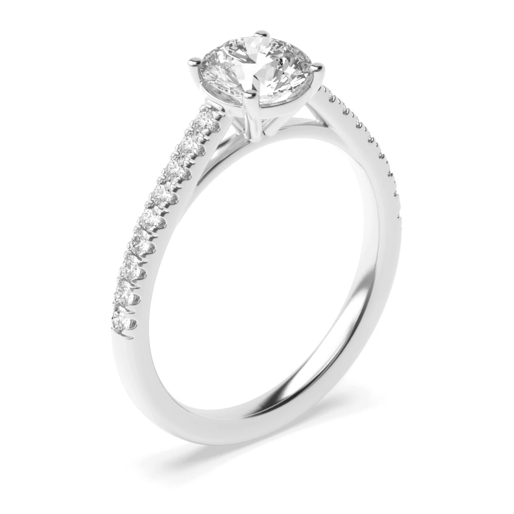 Round Shoulder Set Accented Side Diamond Engagement Ring