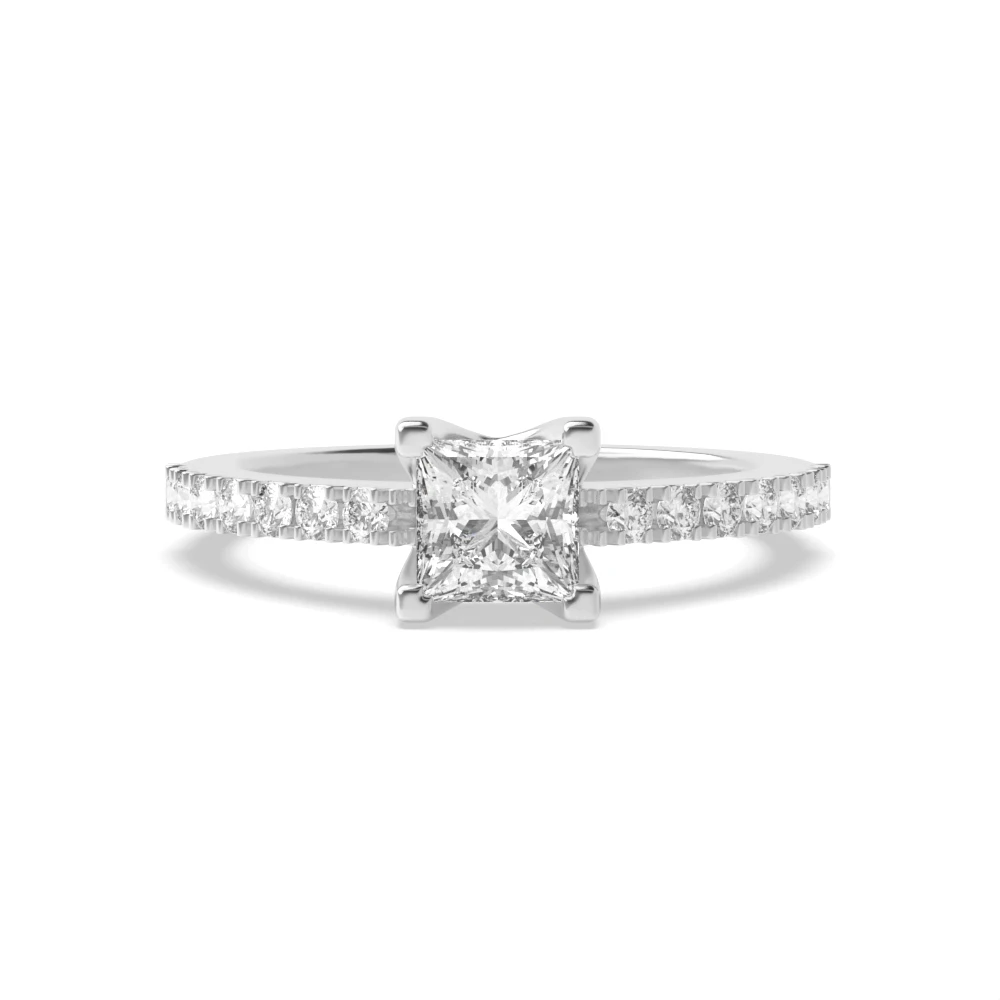 Prong Setting Princess & Round Side Diamond Engagement Ring