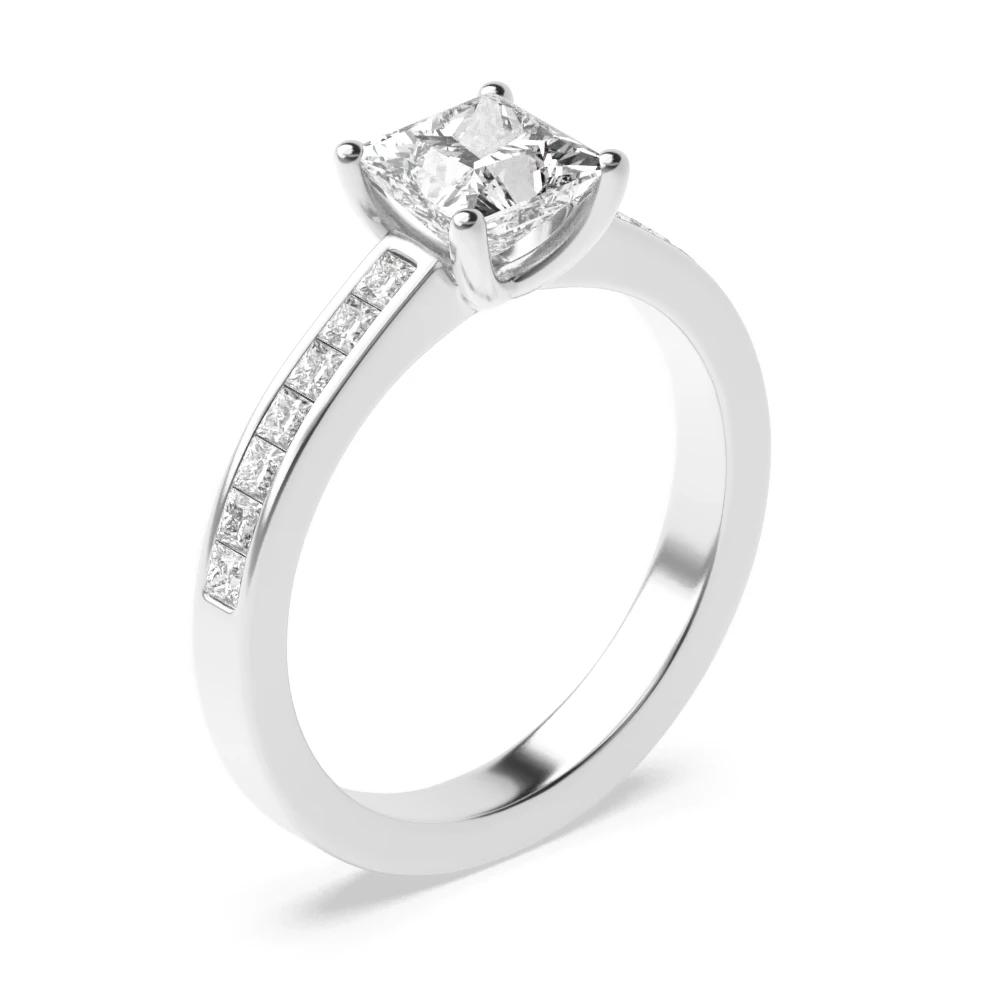 Prong Setting Princess Shoulder Set Accented Side Diamond Engagement Ring