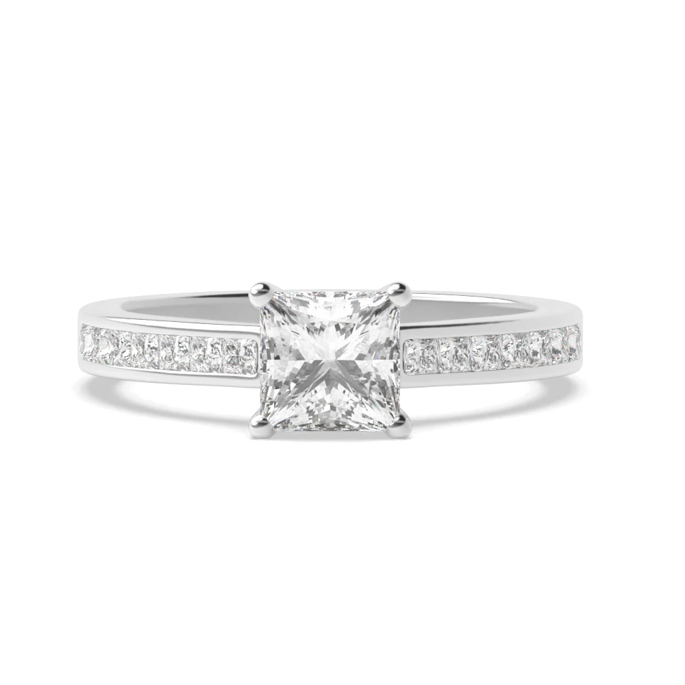 Prong Setting Princess Shoulder Set Accented Side Diamond Engagement Ring