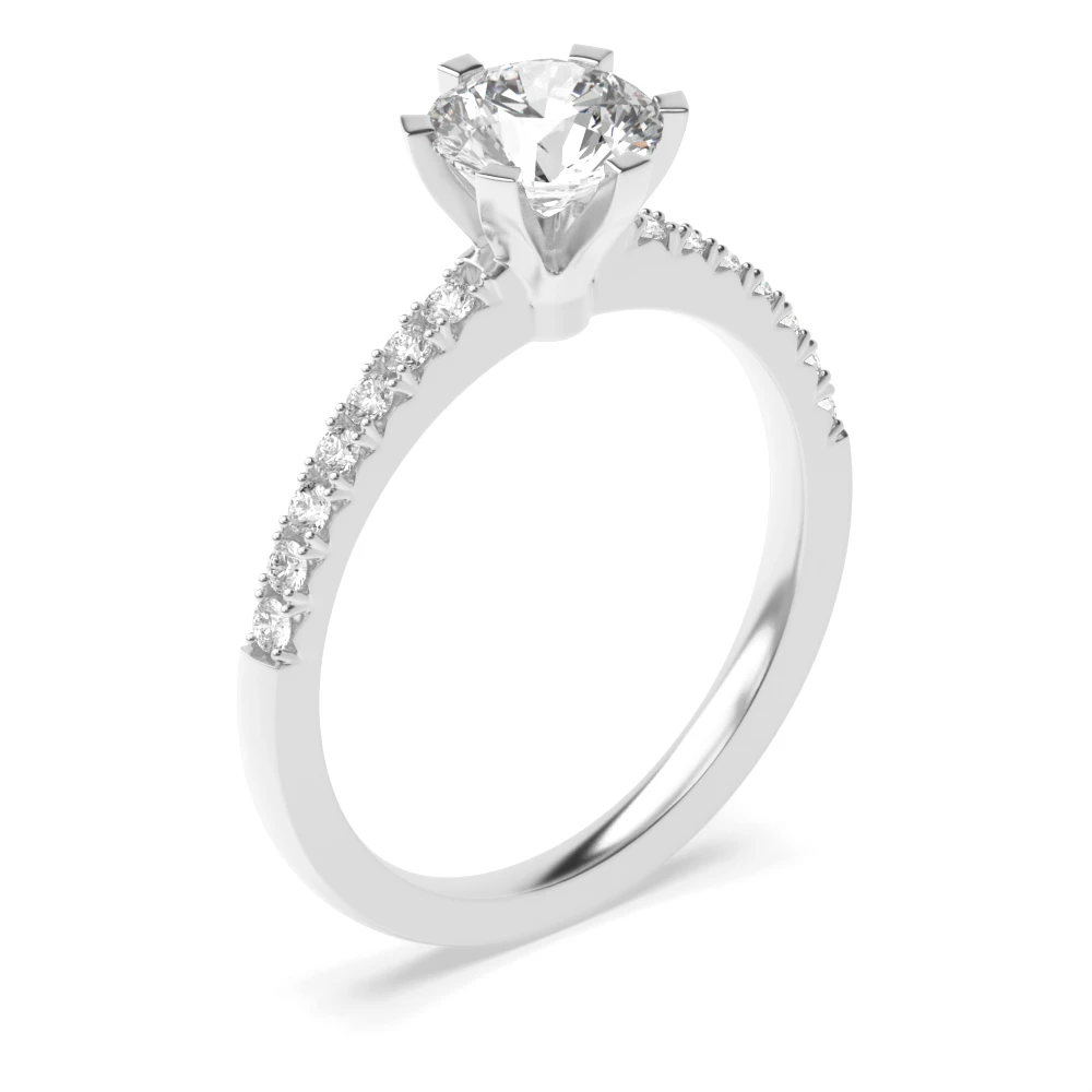Solitaire Diamond Round Cut Engagement Rings White Gold Prong Setting