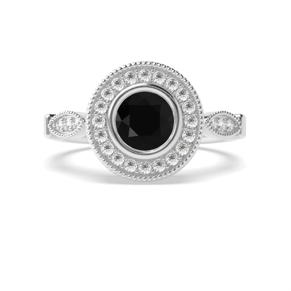 Bezel Set Vintage Style Halo Black Diamond Engagement Rings