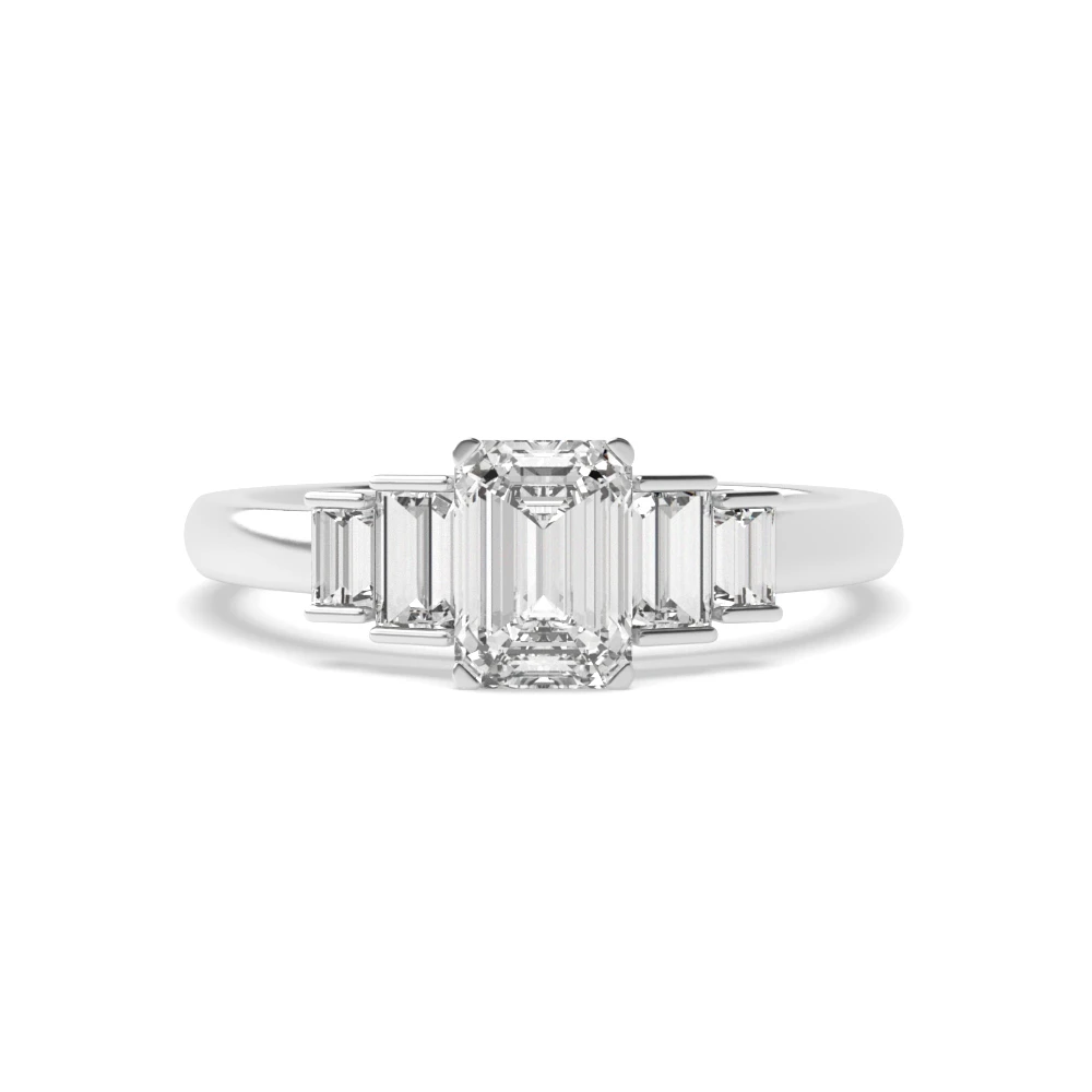 Emerald Cut Side Stone On Shoulder Set Accented Diamond Engagement Ring In Platinum