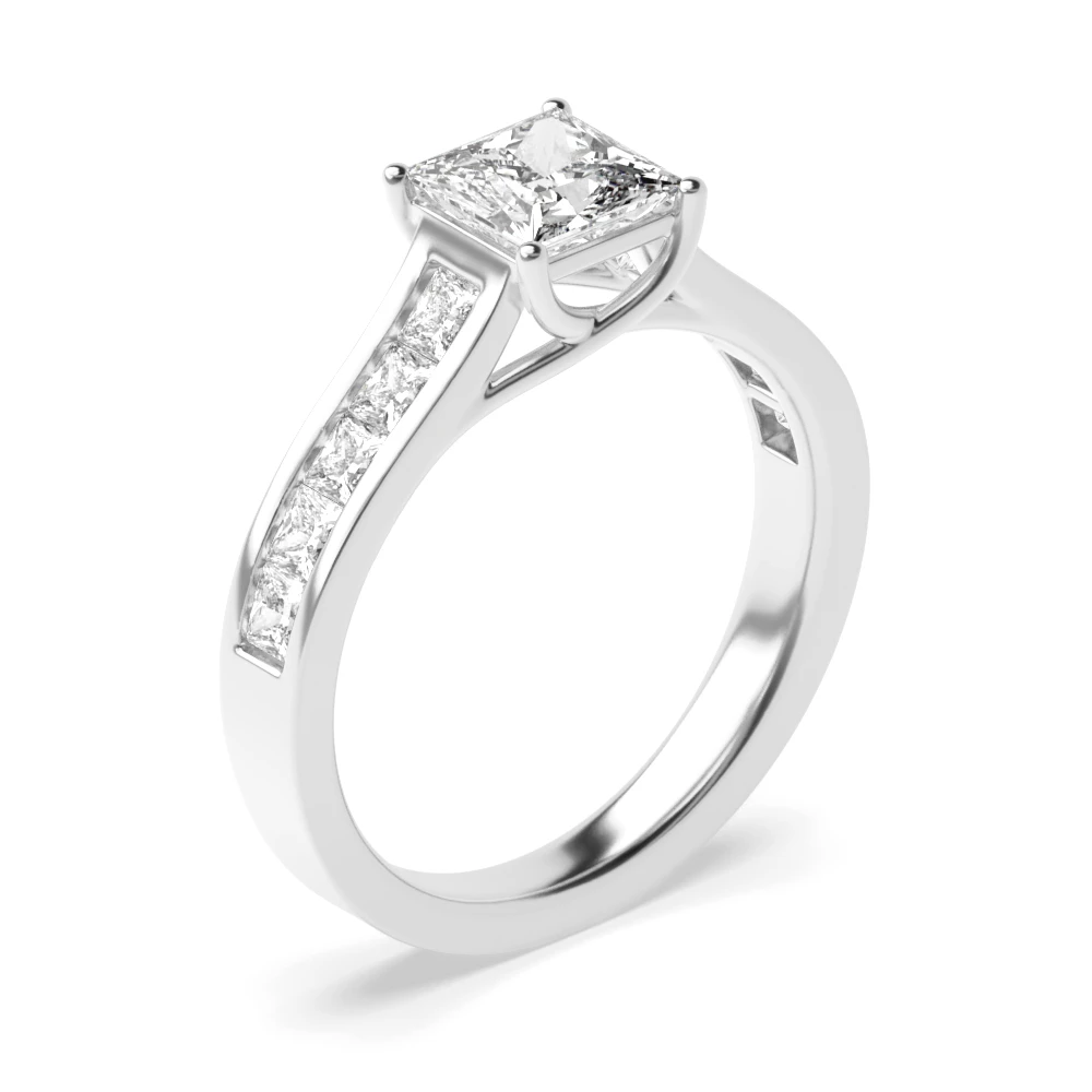 Princess Cut Engagement Ring IE With Side Stone On Shoulder Set Accented 